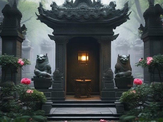 阴宅门口摆放什么好风水,阴宅风水探秘，门口摆放的学问与禁忌