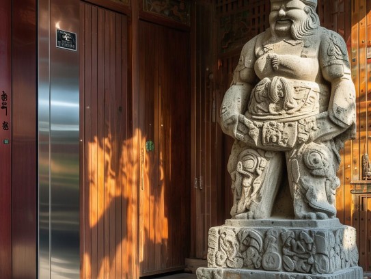 大门对电梯泰山石敢当—传统与现代的和谐共生,大门对电梯泰山石敢当